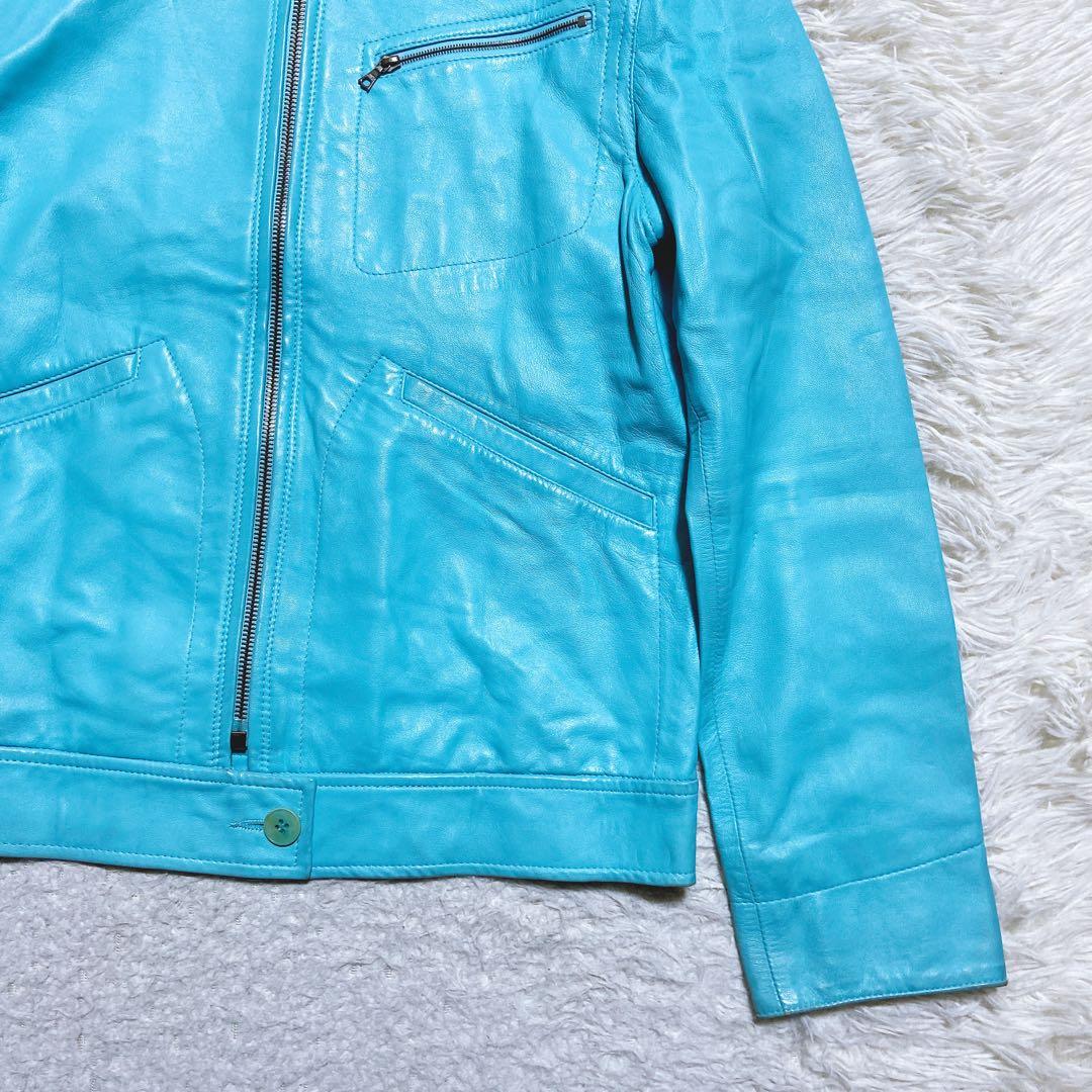 希少⭐️カルバンクライン　レザージャケット　シングル　90s〜00s 水色　S