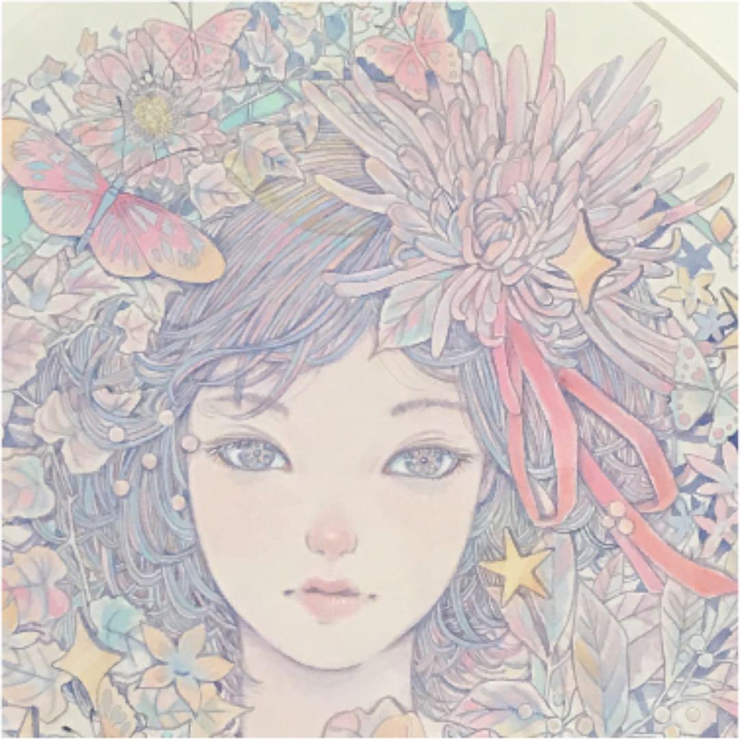 ★木村智博「可憐」アクリルガッシュ 色鉛筆 鉛筆 額付き