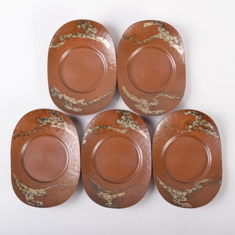 煎茶道具　高岡銅器　鍛金製　西村義光作　茶托　五客　共箱　C　7040