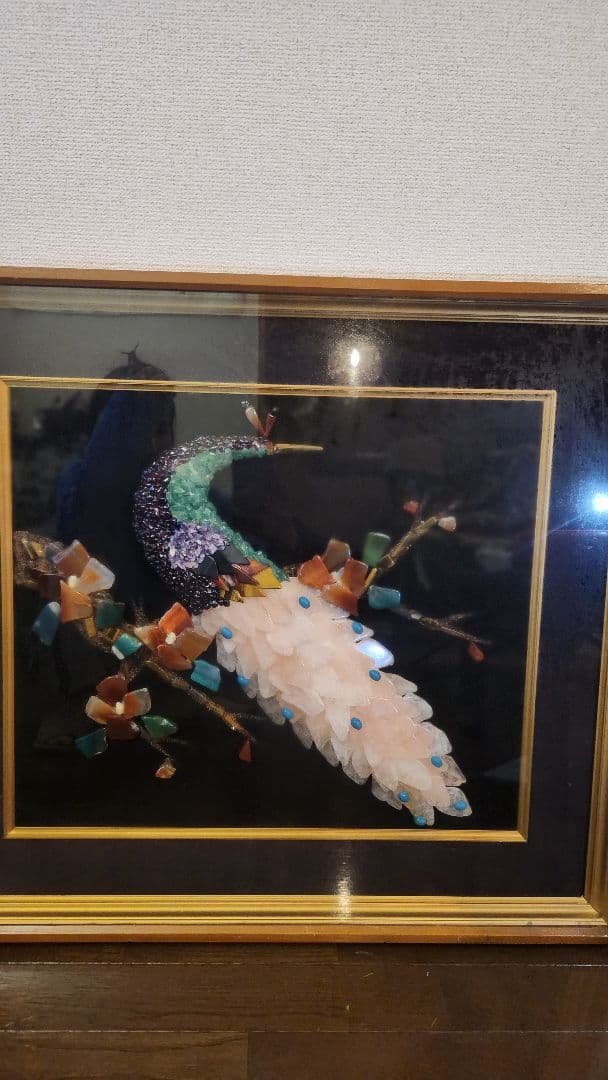 クジャク　水晶　絵画　天然石　クリスタルアート