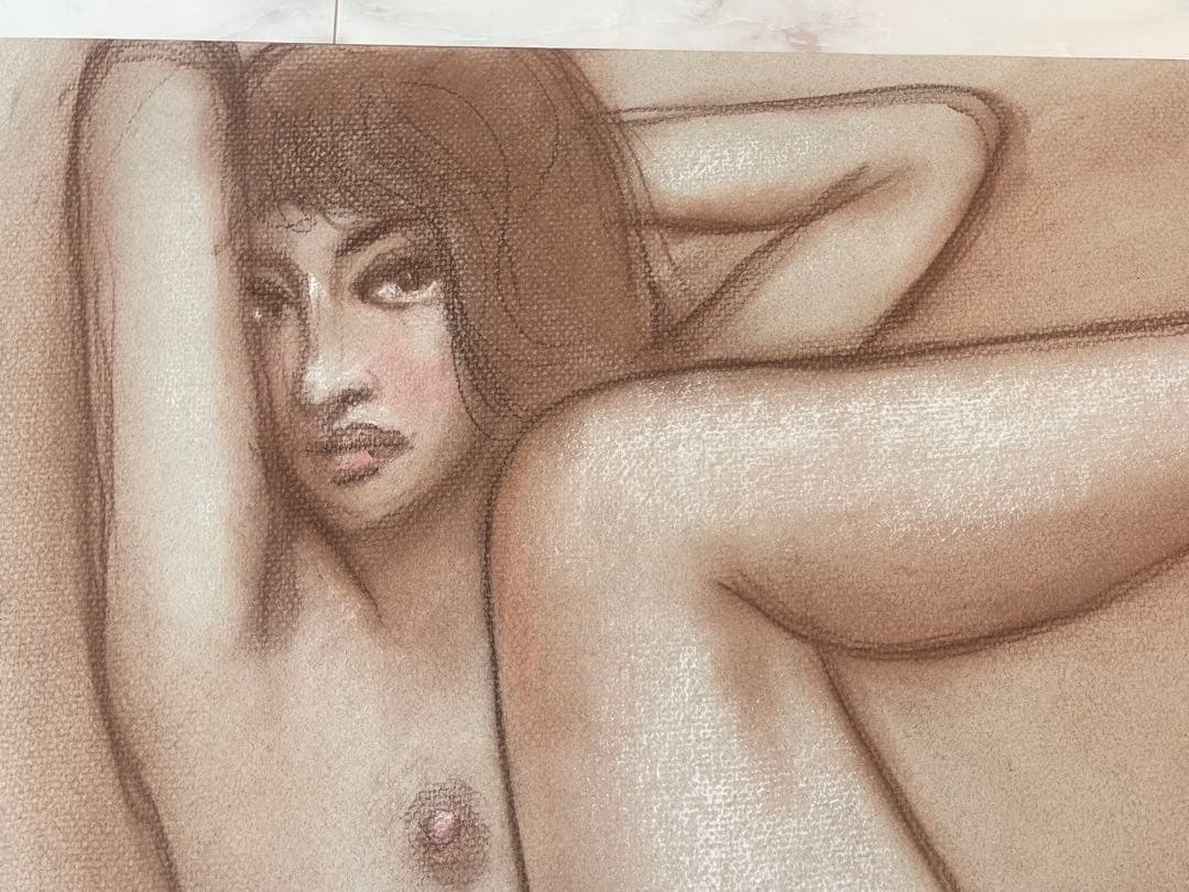 【真作】古沢岩美　大作　裸婦 パステル画