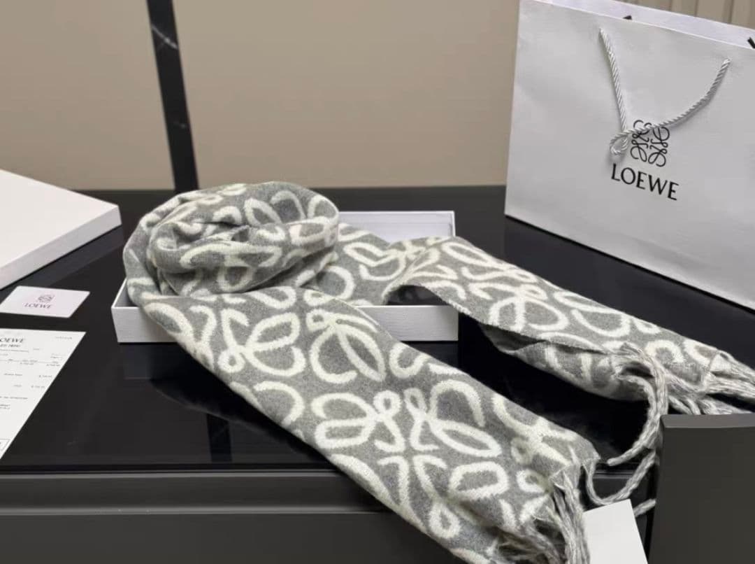 LOEWE ロエベ アナグラム マフラー グレー 180×30cm
