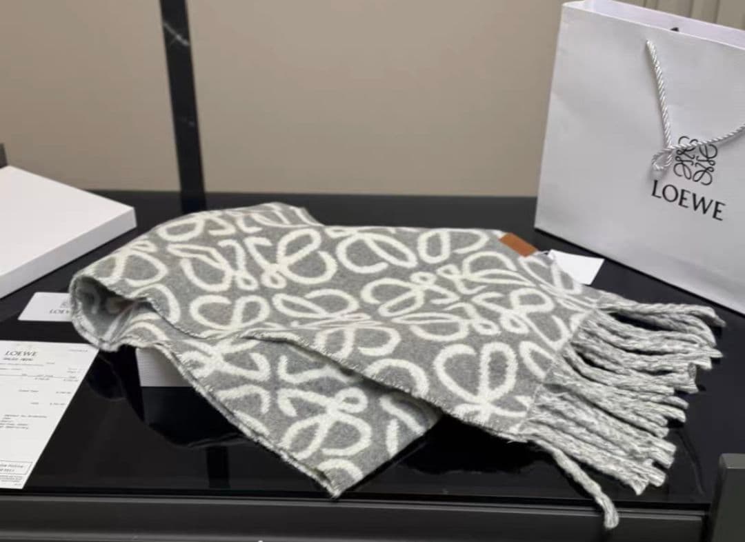 LOEWE ロエベ アナグラム マフラー グレー 180×30cm