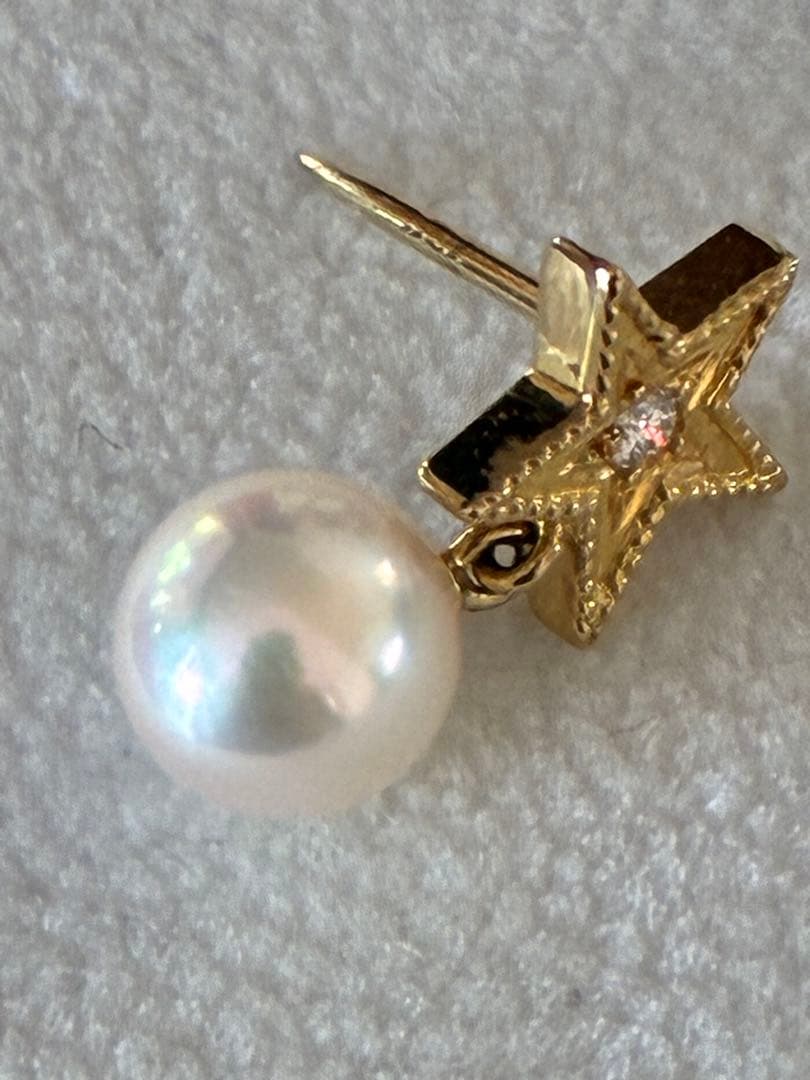 年末セール☆パール綺麗♡【美品】ミキモト K18 あこや　ダイヤモンド 星　ピン