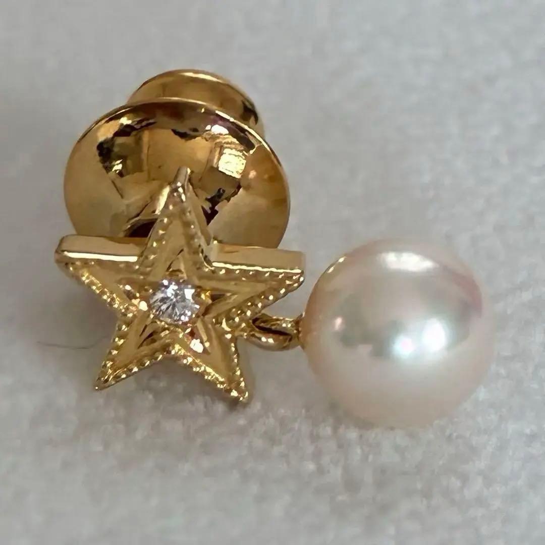 年末セール☆パール綺麗♡【美品】ミキモト K18 あこや　ダイヤモンド 星　ピン