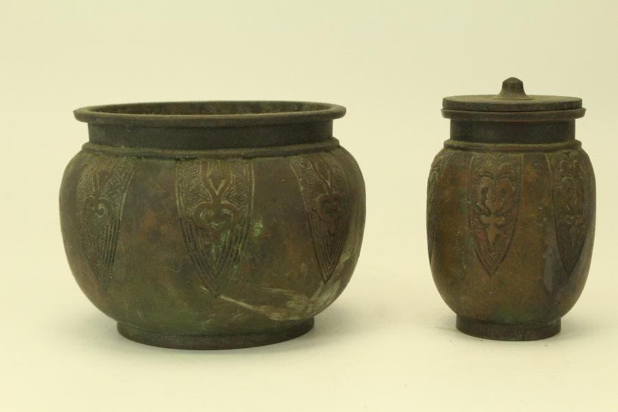 古銅 宣徳年製 香炉 火入 揃 二件(A630)