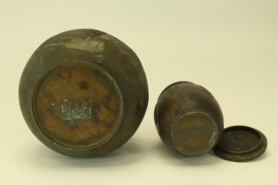 古銅 宣徳年製 香炉 火入 揃 二件(A630)