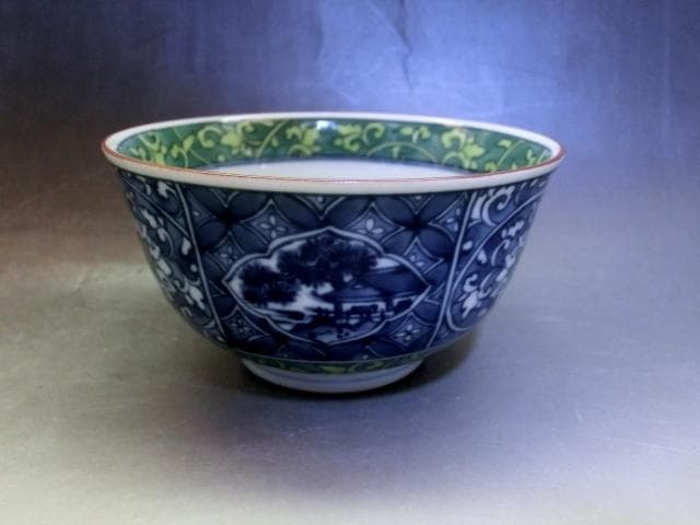 煎茶碗■茶味清風 庫山窯 湯飲み 5客 花唐草紋 染付 煎茶道具 時代物 骨董■