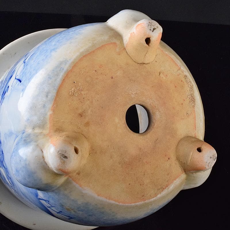 瀬戸焼　古瀬戸　花草文　三つ足植木鉢　蘭鉢　V　R8265