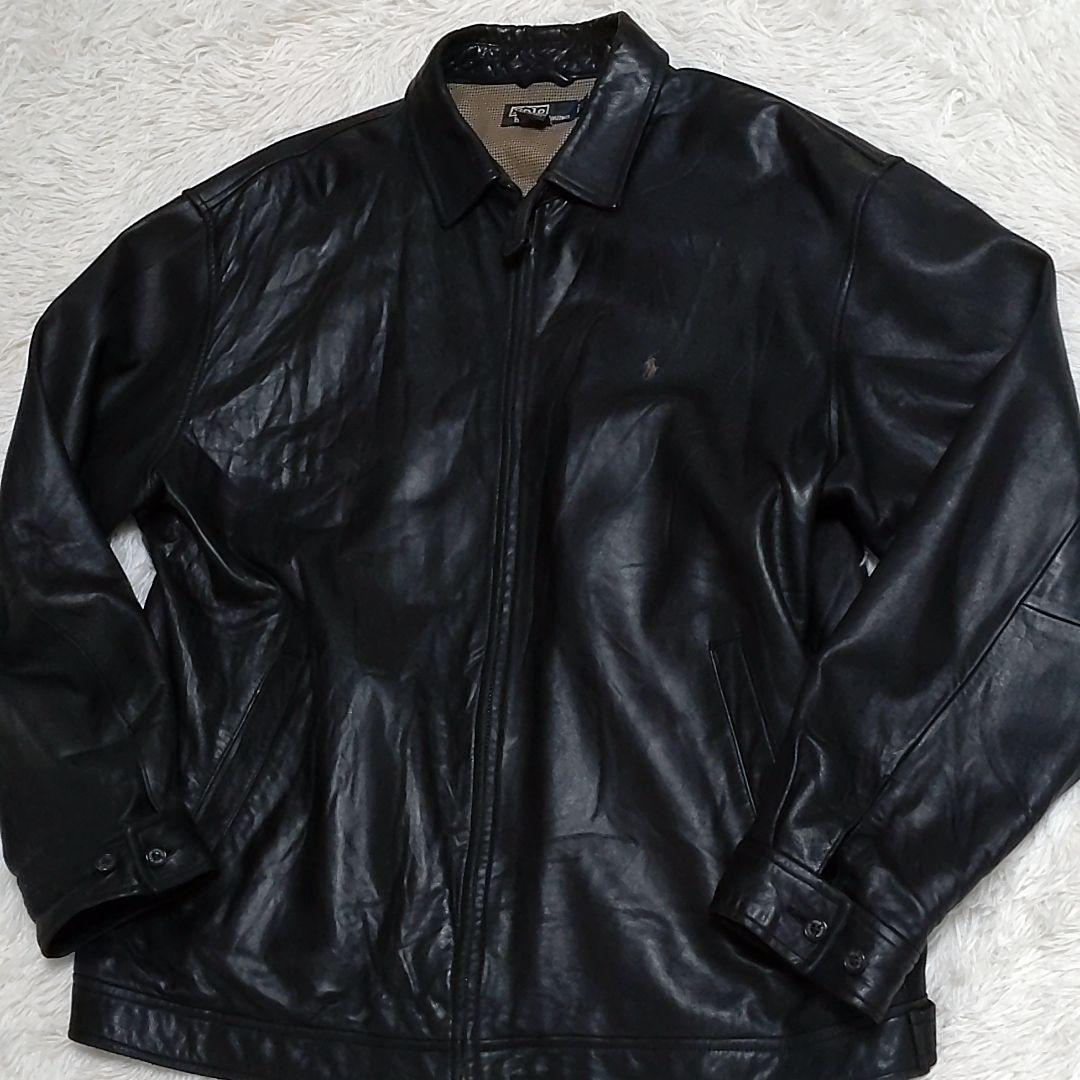 【希少】90s ラルフローレン 刺繍 羊革 襟付き ラムレザージャケット