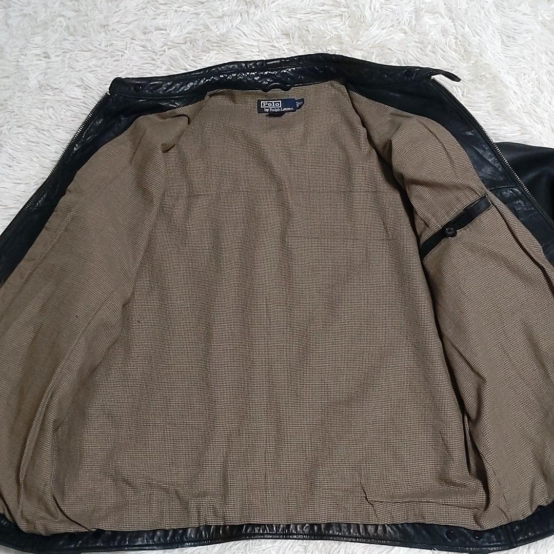 【希少】90s ラルフローレン 刺繍 羊革 襟付き ラムレザージャケット