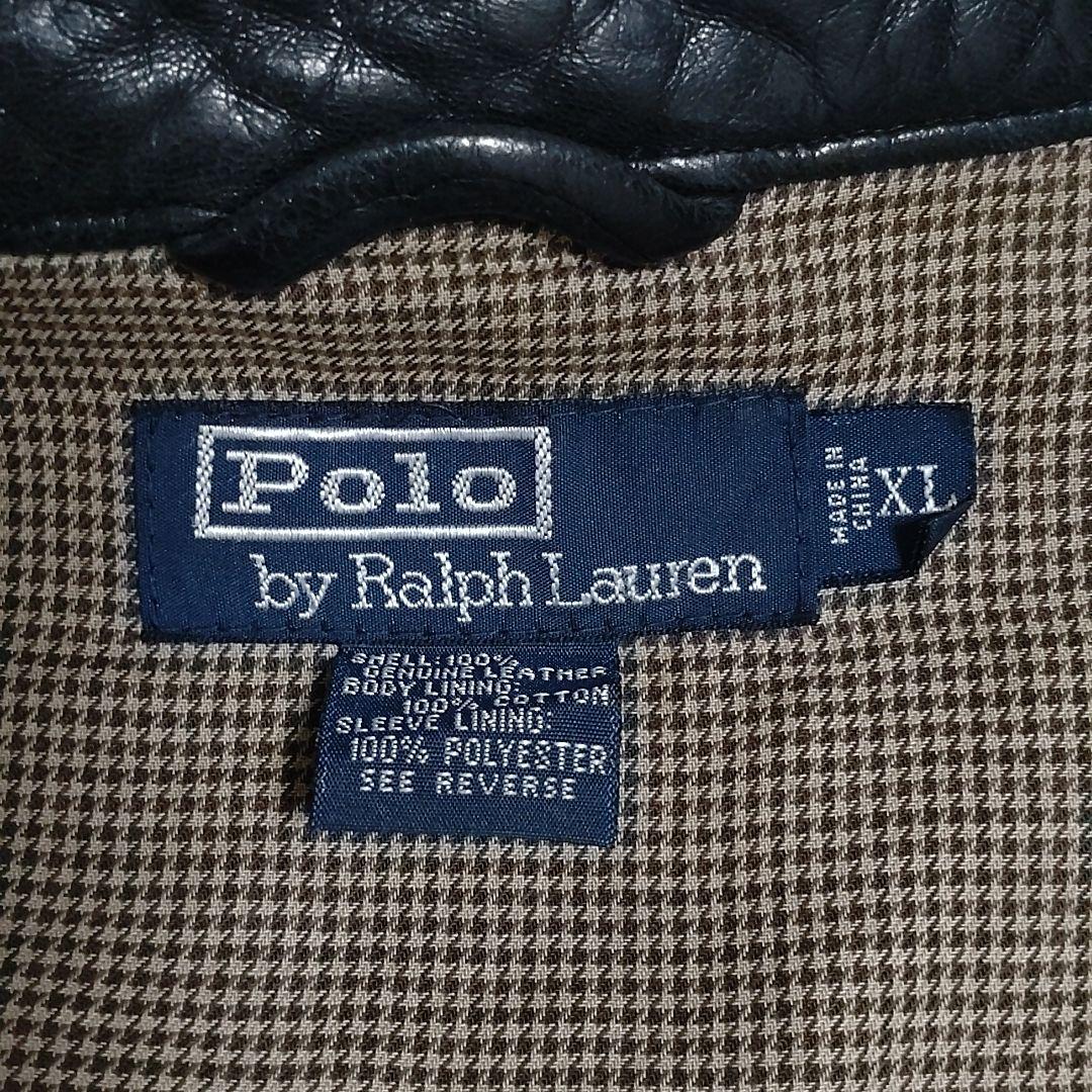 【希少】90s ラルフローレン 刺繍 羊革 襟付き ラムレザージャケット