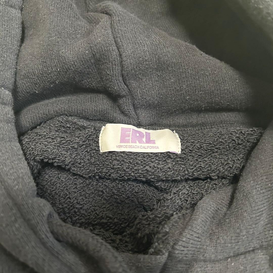 ERL パーカー L タオル地　勾玉デザイン　ブラック　フーディ ユーズド加工