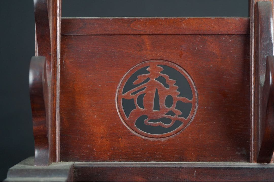 時代武具 木製 無垢材 鍔透かし 四振掛用 刀掛け 武具 刀装具