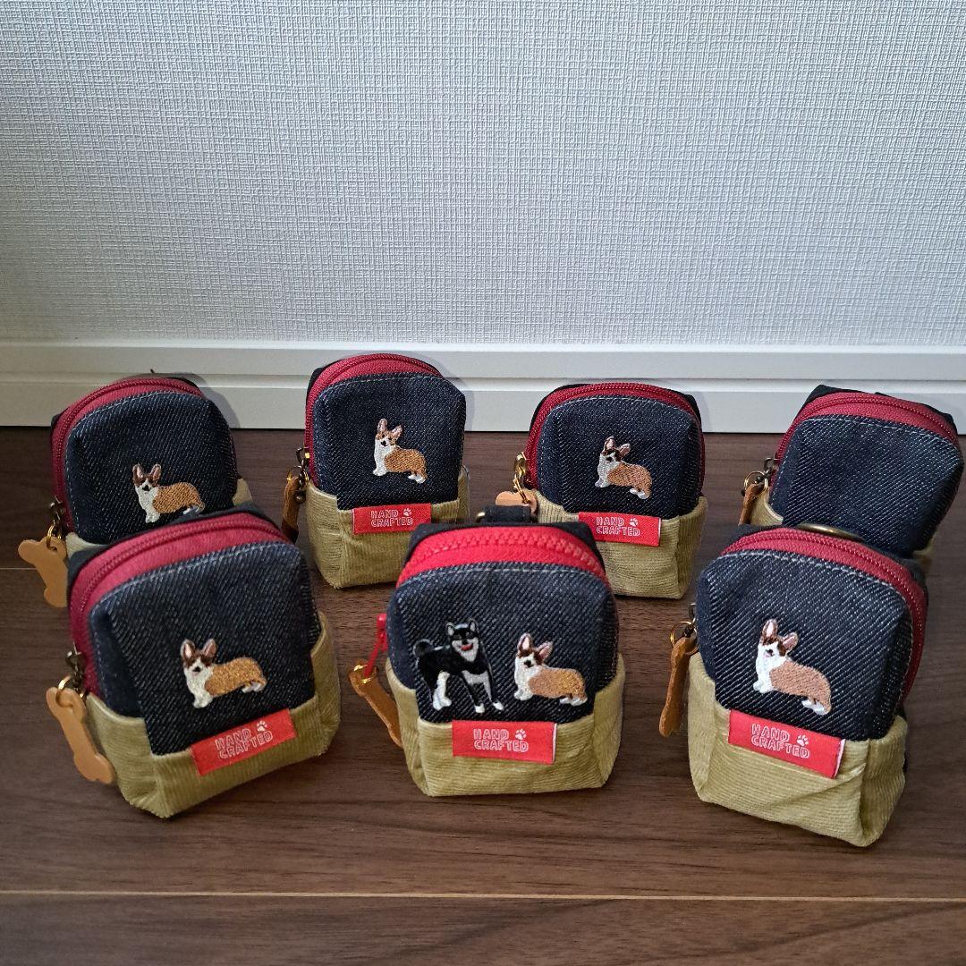 デニムリメイク☆ボックスマルチミニポーチ☆イヤホンケース☆コーギー☆No.11