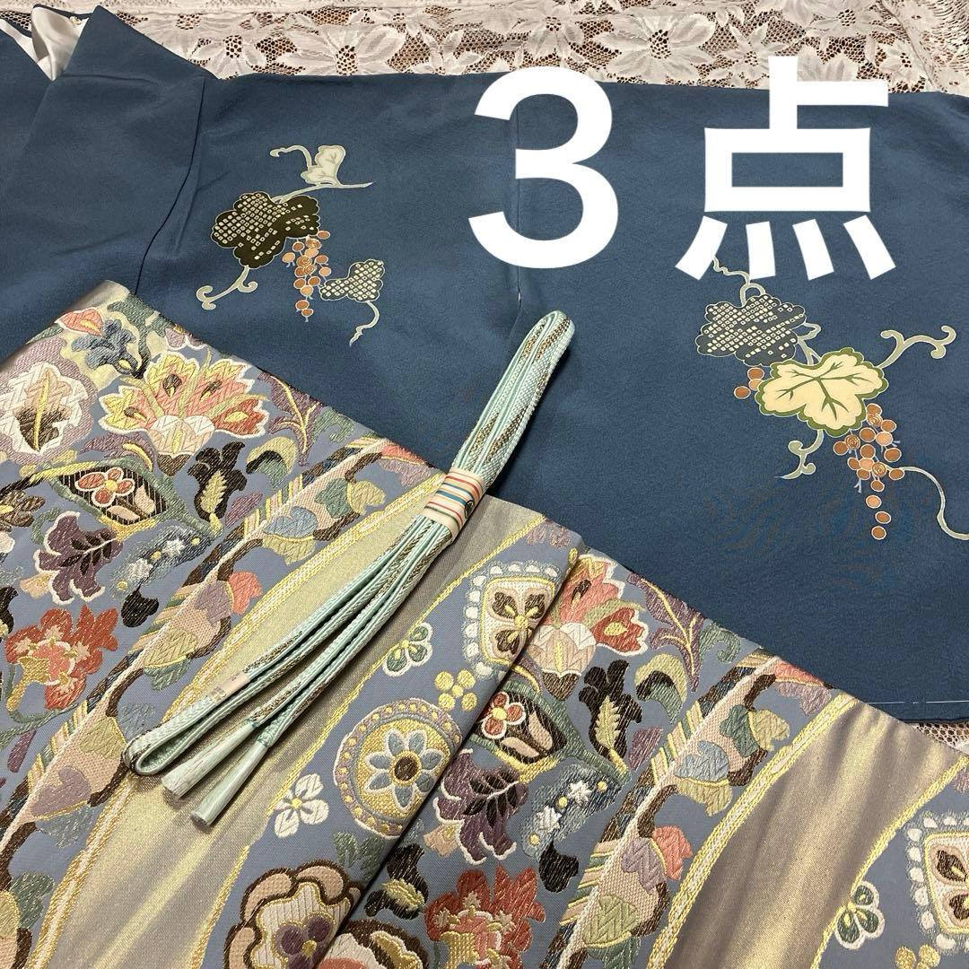 ３点！訪問着&コプト三彩花袋帯&新品三越帯締め クリーニング済み