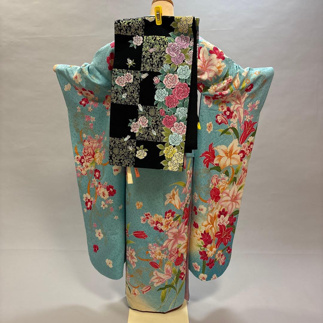 ラメ水色　振袖フルセット　未使用