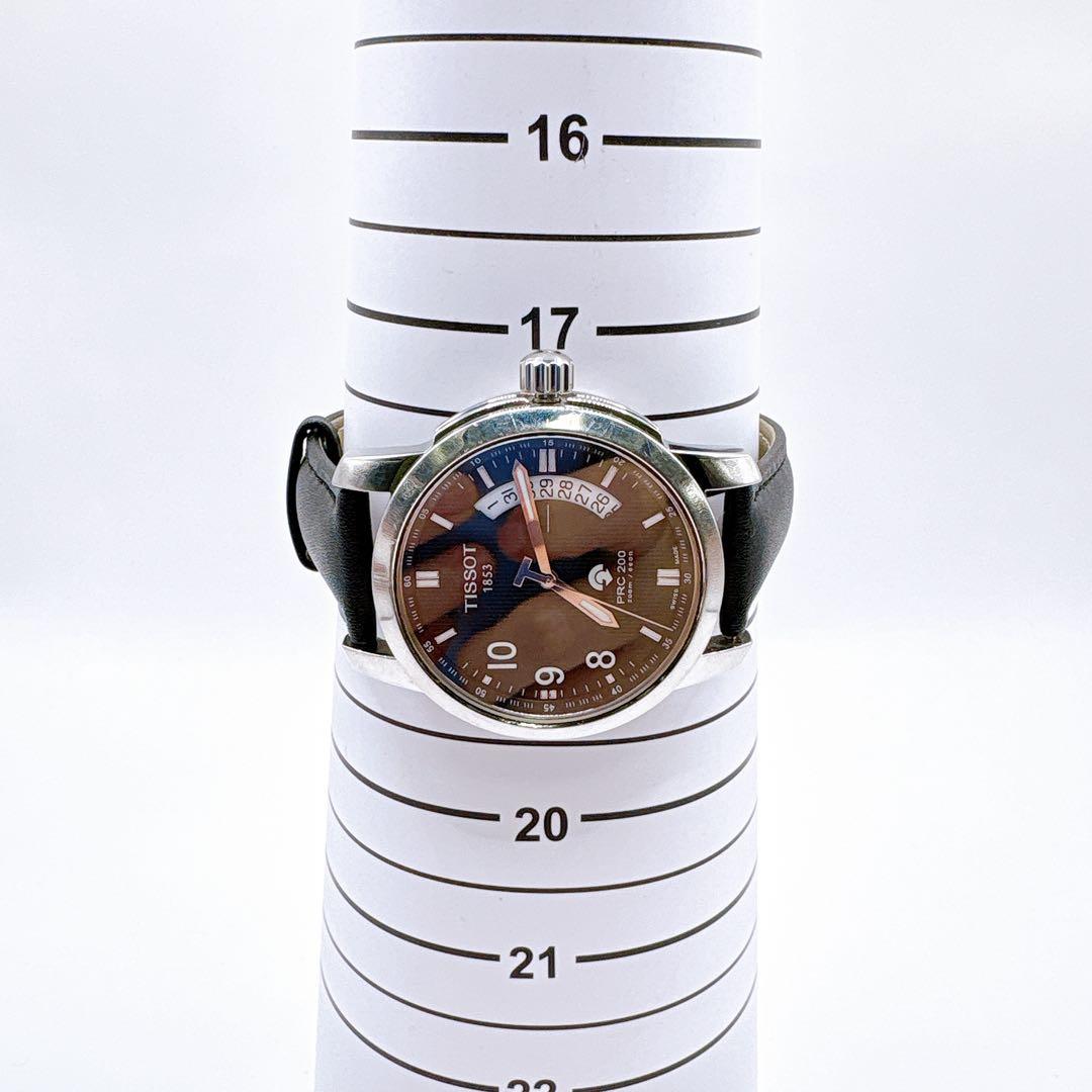 稼働品 TISSOT PRC200 ブラック デイト メンズ 腕時計 革ベルト