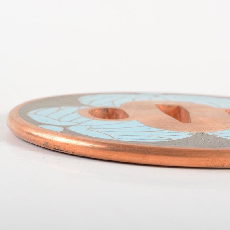 武具　刀装具　銅地　七宝三葉葵紋鍔　一對　桐箱付　C　R7357