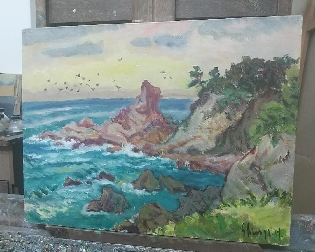 P10「鳥渡る」 油絵 絵画