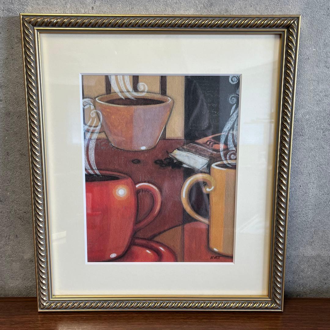 コーヒーカップアート 3点セット シルバーフレーム　インテリア