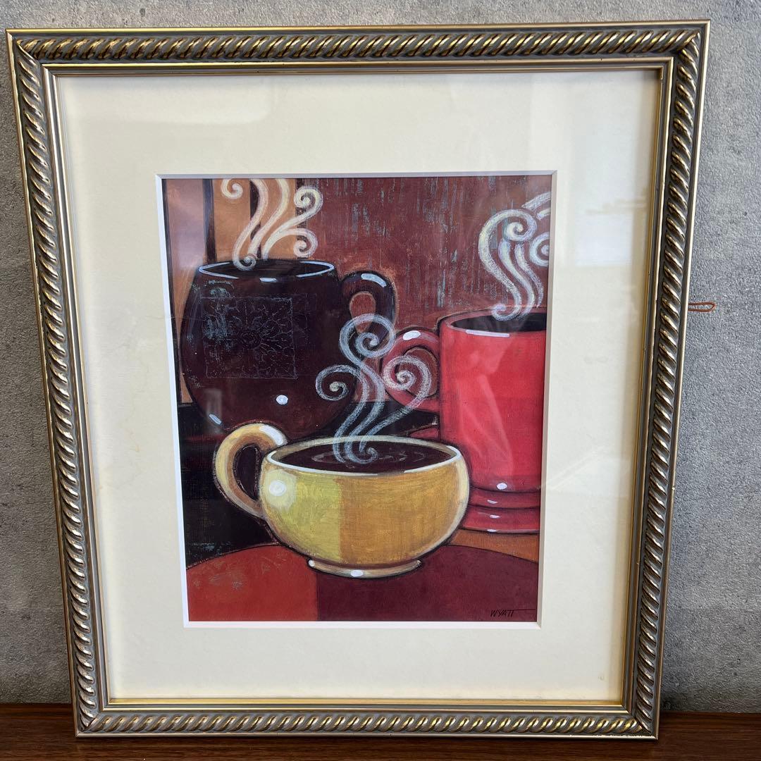 コーヒーカップアート 3点セット シルバーフレーム　インテリア