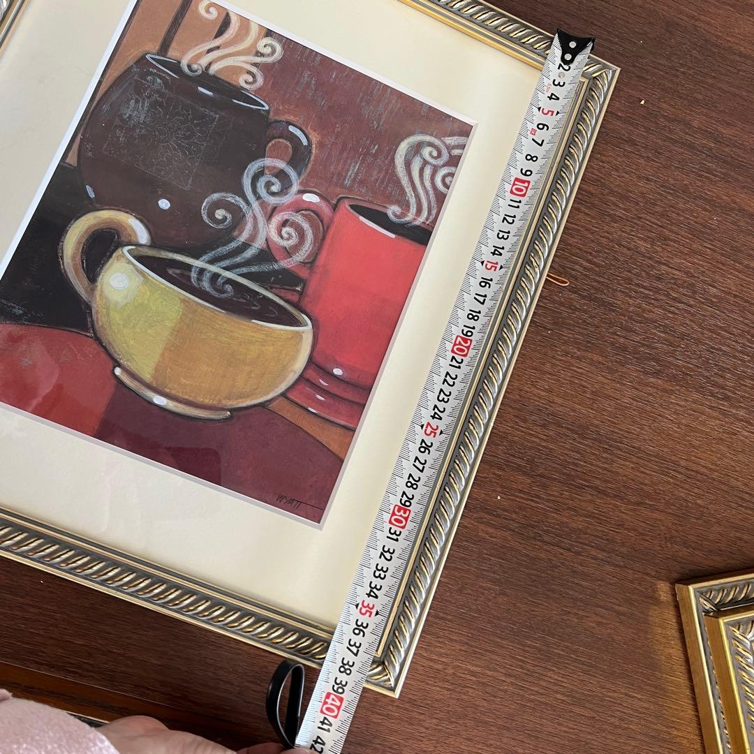 コーヒーカップアート 3点セット シルバーフレーム　インテリア