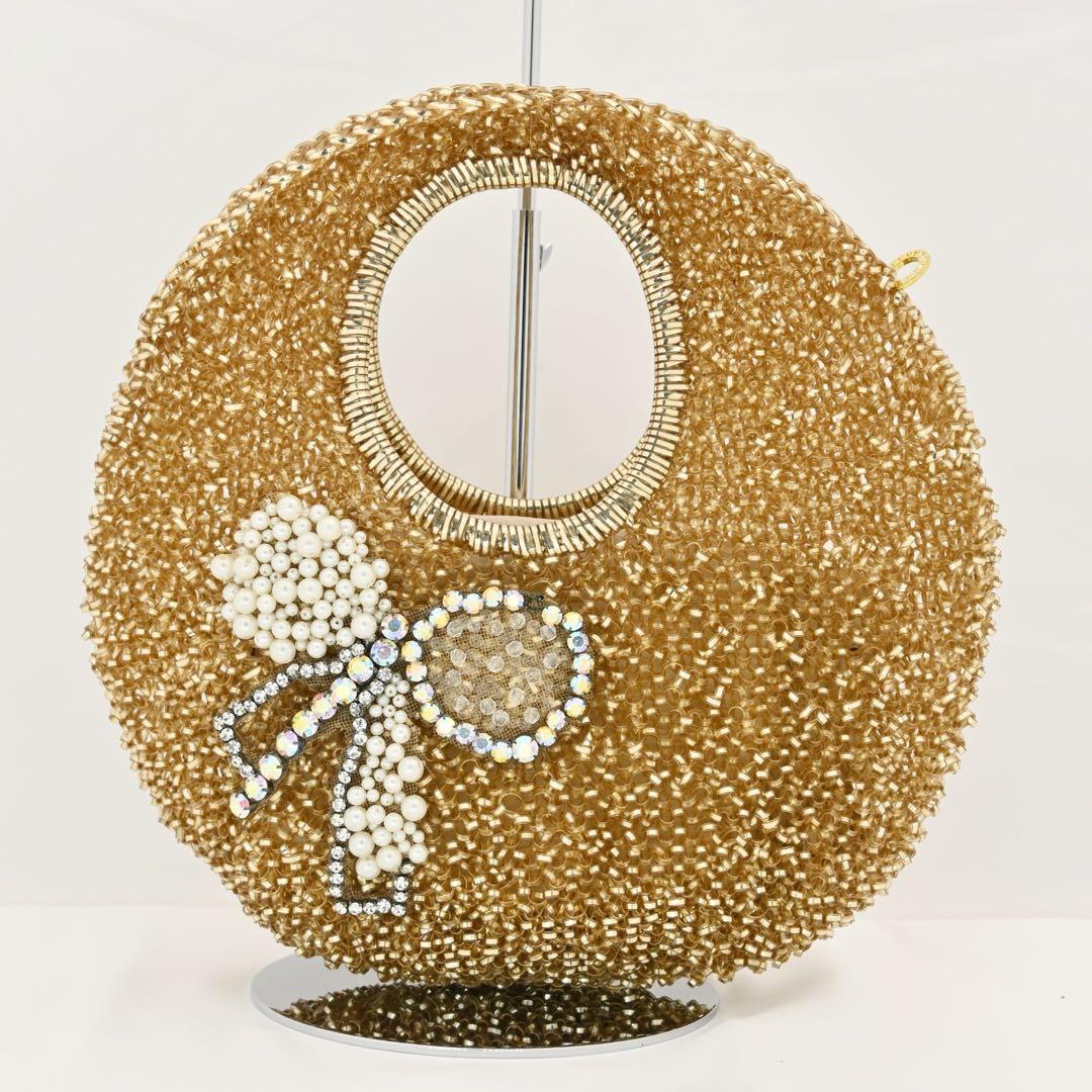 ★美品★アンテプリマ ビーズリボン ゴールド ハンドバッグ