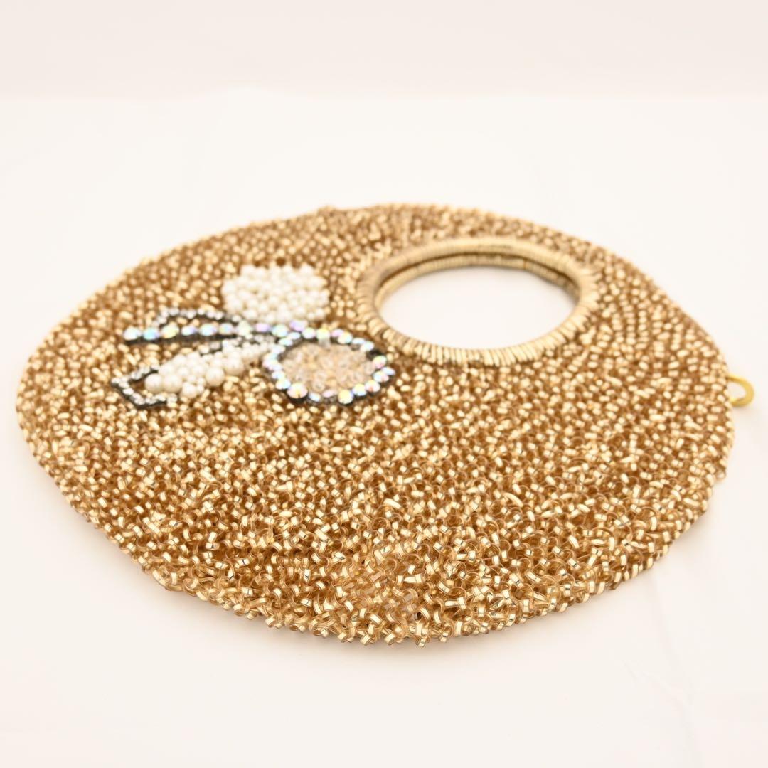 ★美品★アンテプリマ ビーズリボン ゴールド ハンドバッグ