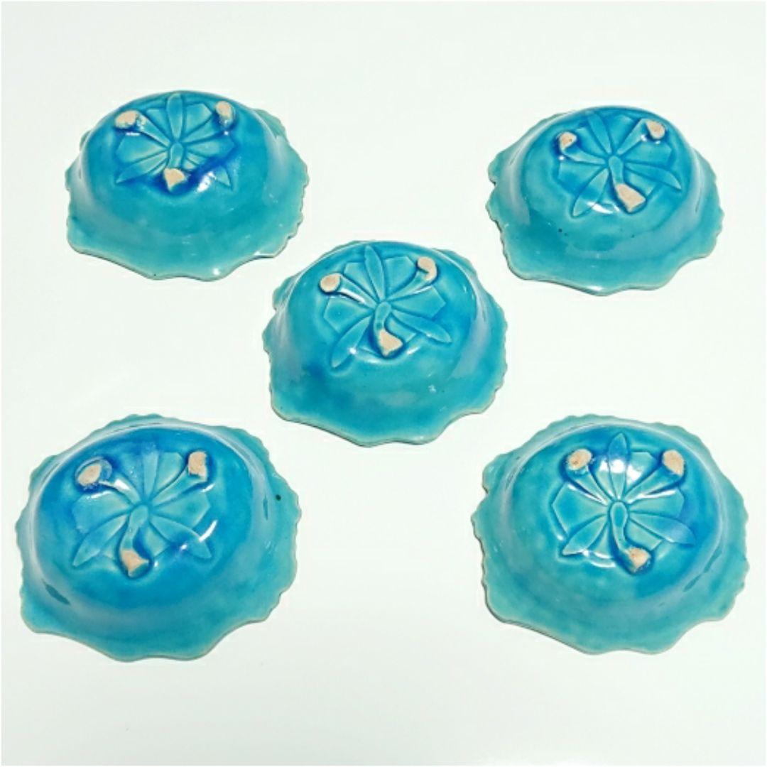 南紀瑞芝製 交趾写し 牡丹形向付皿 時代物 交趾釉 芙蓉手