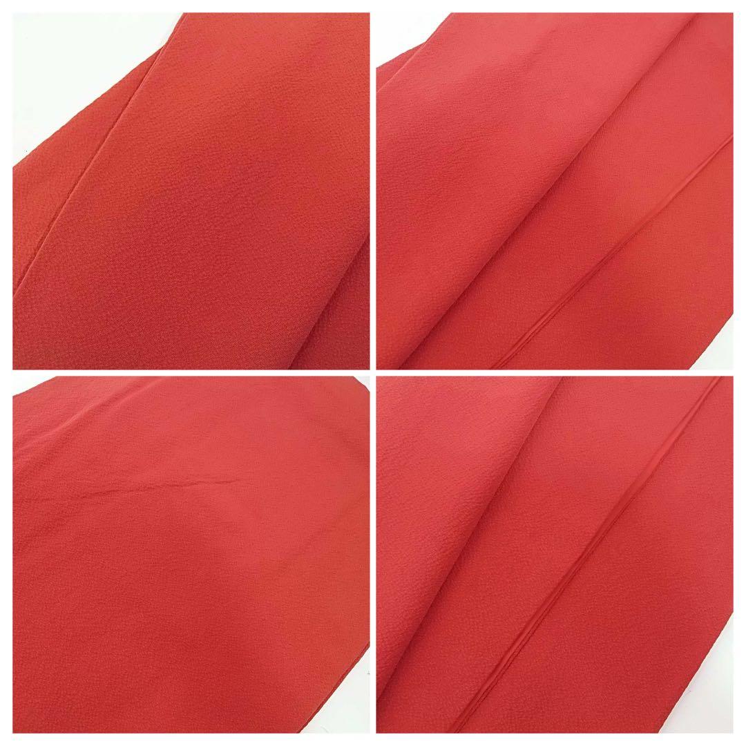 美品　振袖　色無地　シンプルな縮緬　着物　正絹　やや淡い赤色