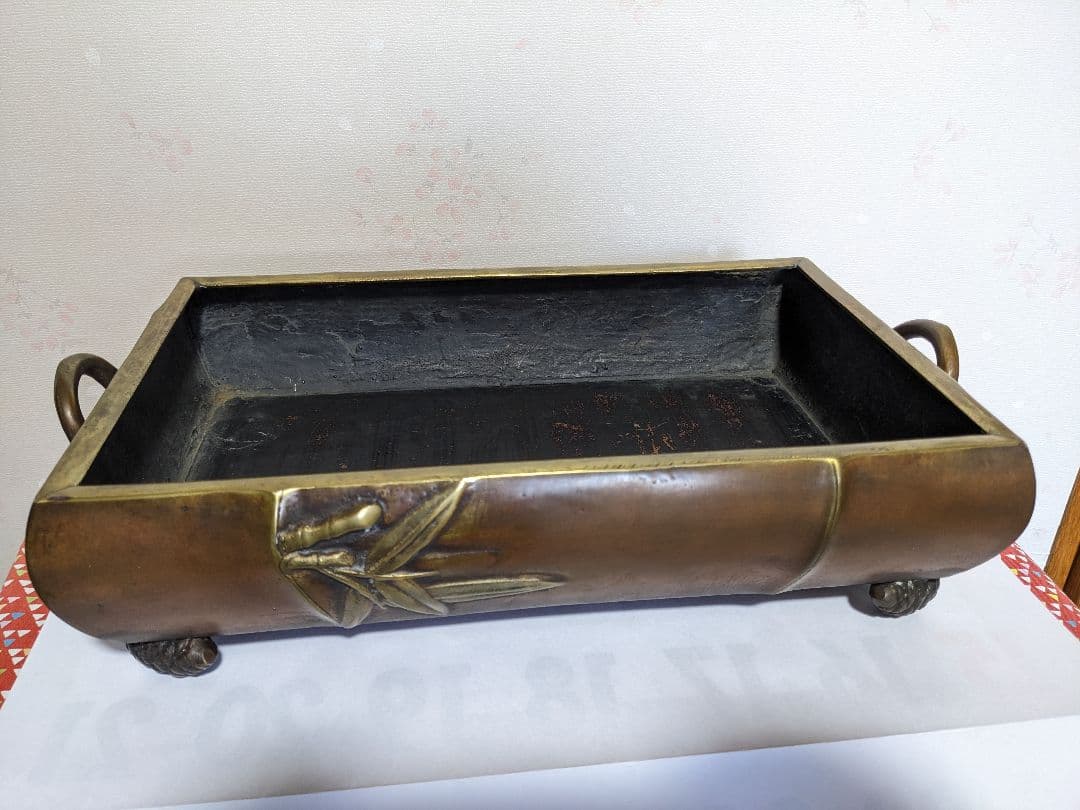 ♦中国古玩 大明宣徳 松笠 四つ足 水盤 宣徳銅 コレクション骨董品アンティーク