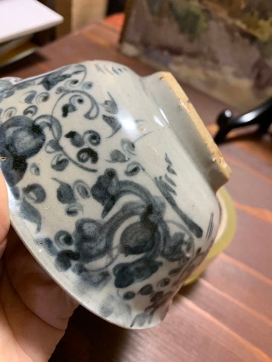 中国古陶磁器　古玩　明代　青花　染付　草花文様　碗