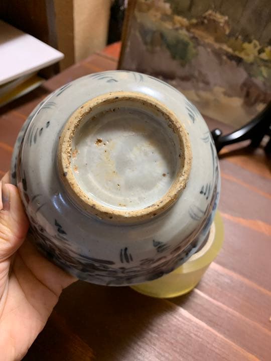 中国古陶磁器　古玩　明代　青花　染付　草花文様　碗