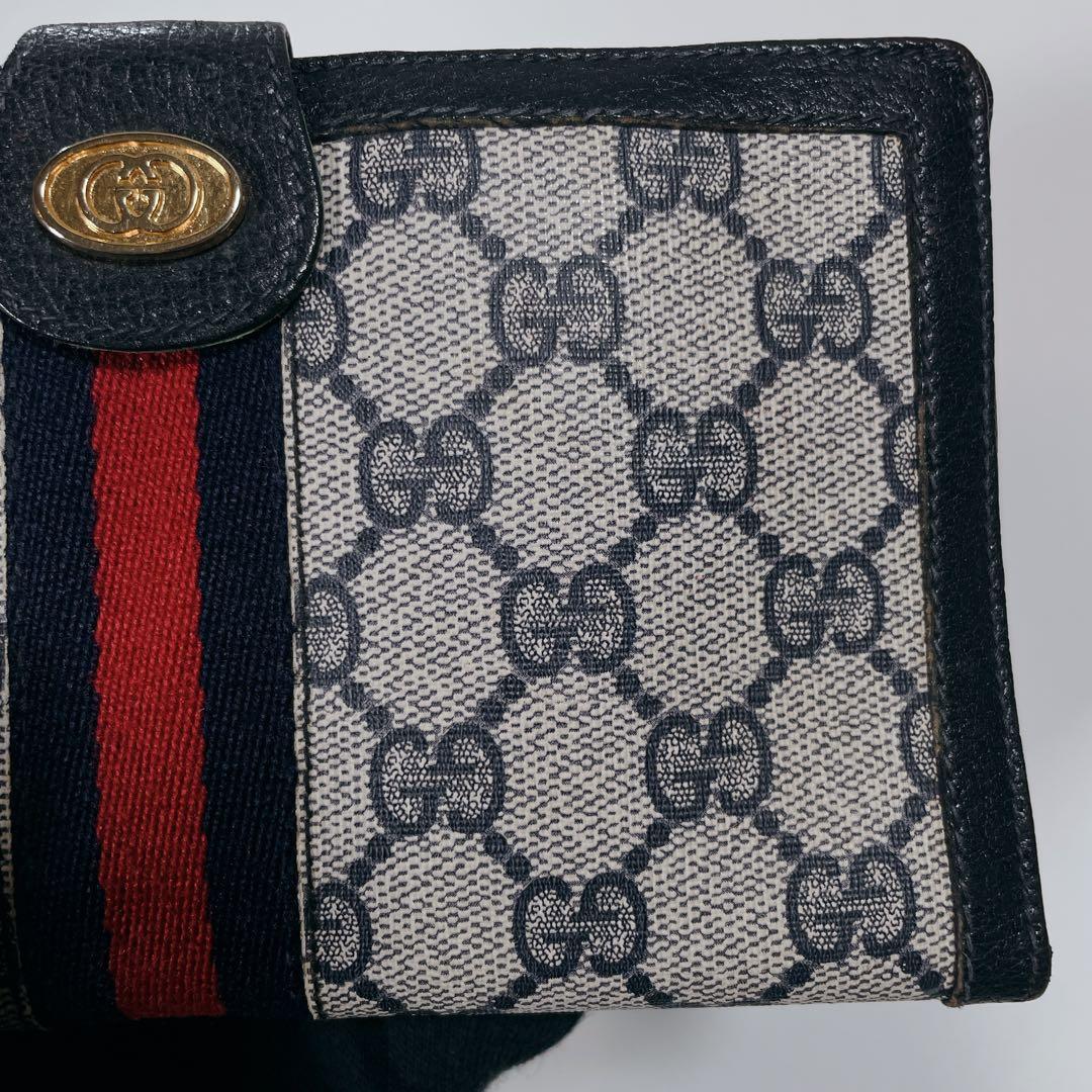 GUCCI　オールドグッチ　シェリーライン　GG柄　PVC　レザー　三つ折り財布