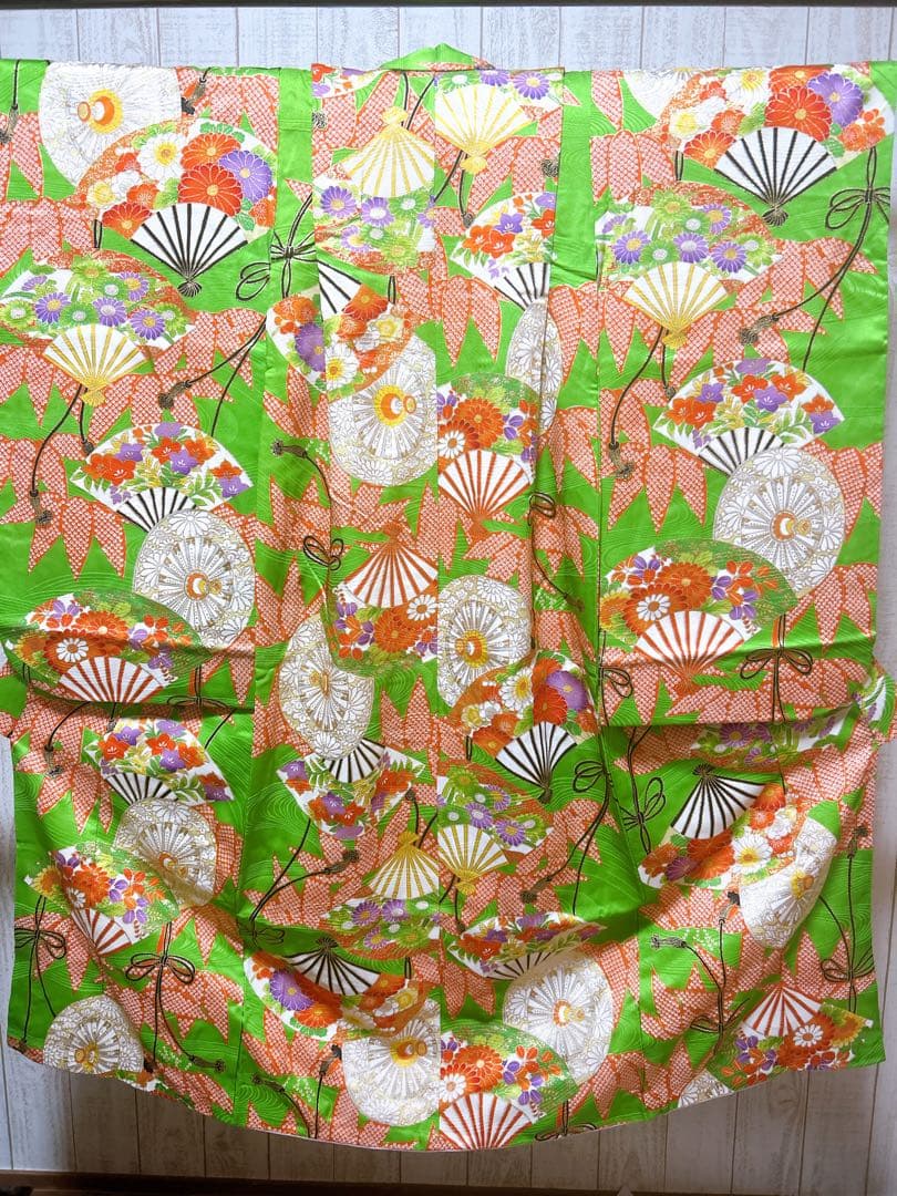 華やかなレトロ着物♡七五三　7歳　女の子　セット　一式　黄緑系