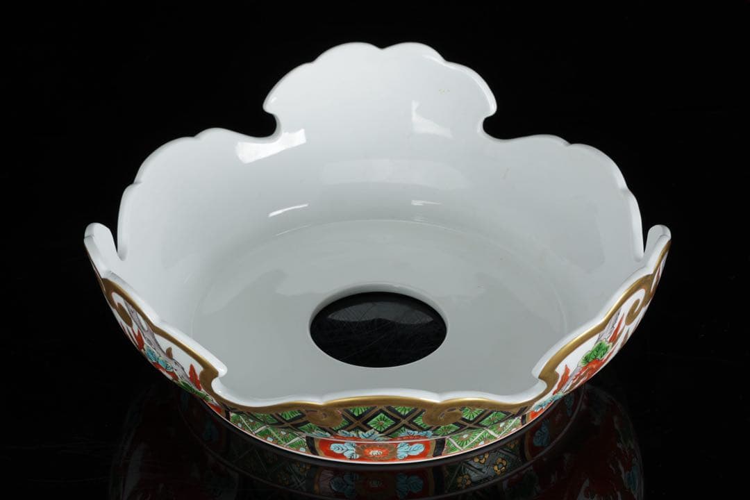 有田焼 耕右衛門 染錦窓絵鳳凰花尽之図 獅子摘蓋特大三段壺 沈香壺 飾壷 86㎝