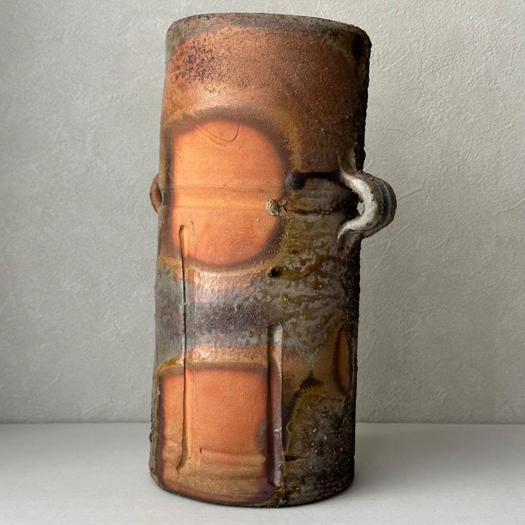 松井與之 備前 花器 二度焼き 花入 共箱