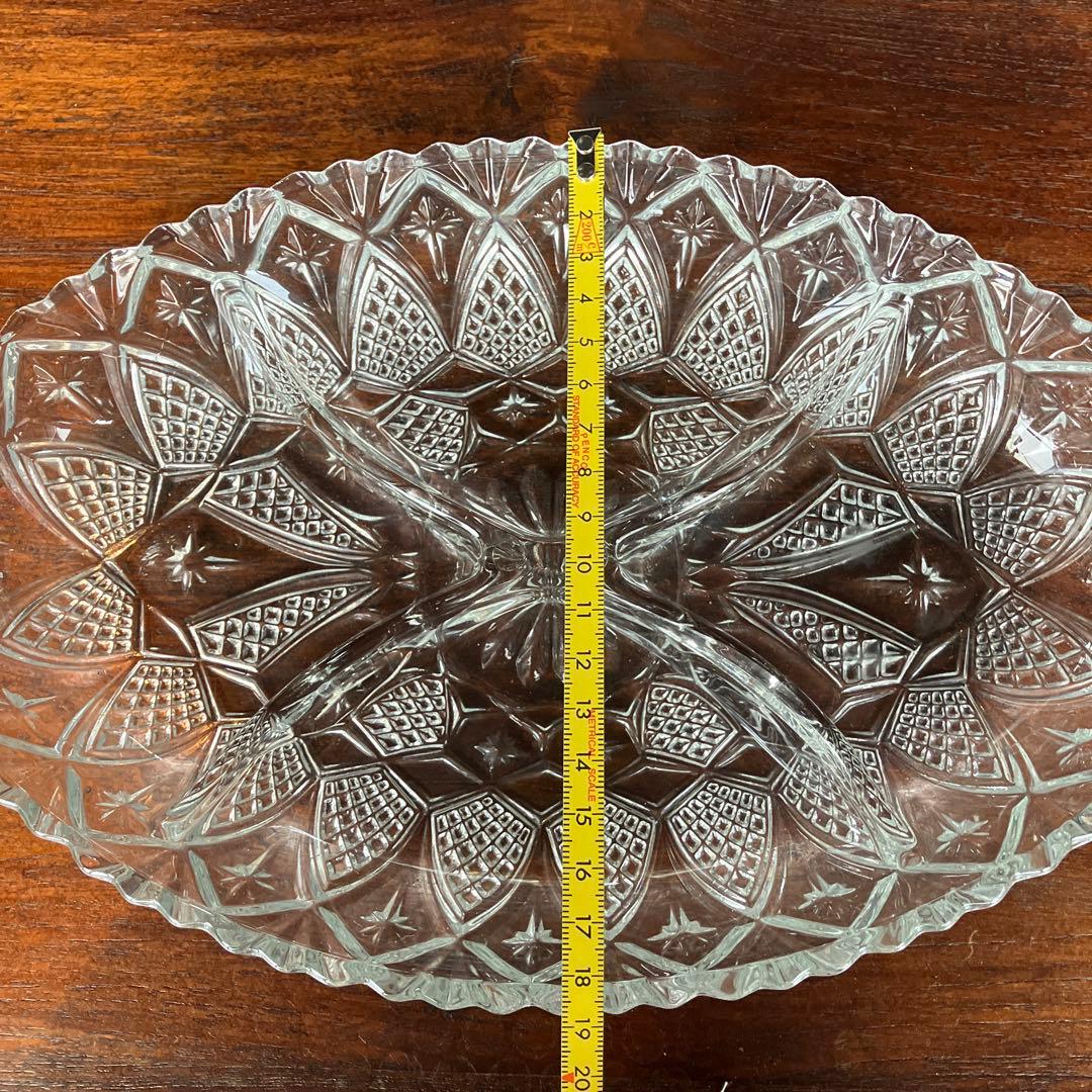 フランスアンティーク オードブルガラスプレート 4仕切 切子