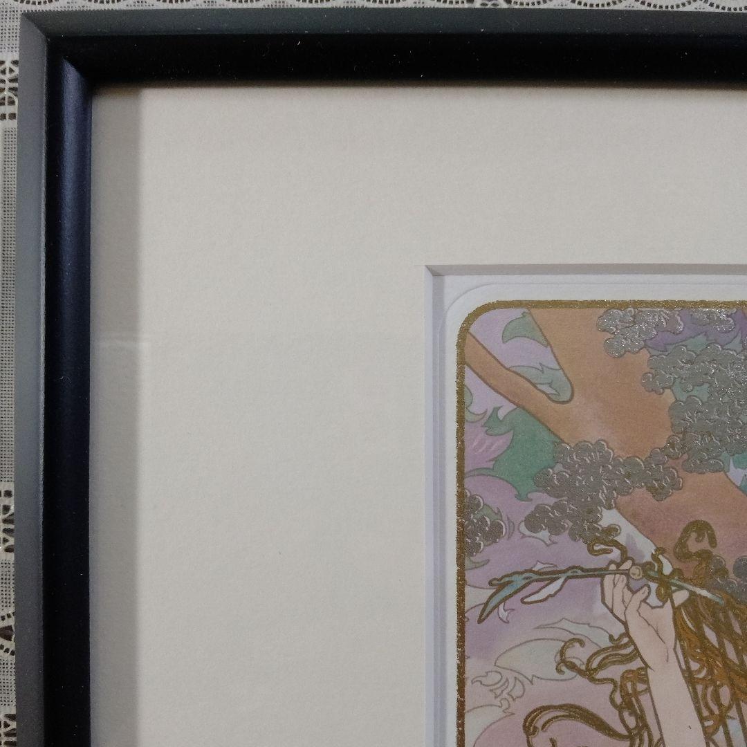 新品アルフォンス・ミュシャ　リトグラフ『四季シリーズ春』、エンボスマーク入、共箱