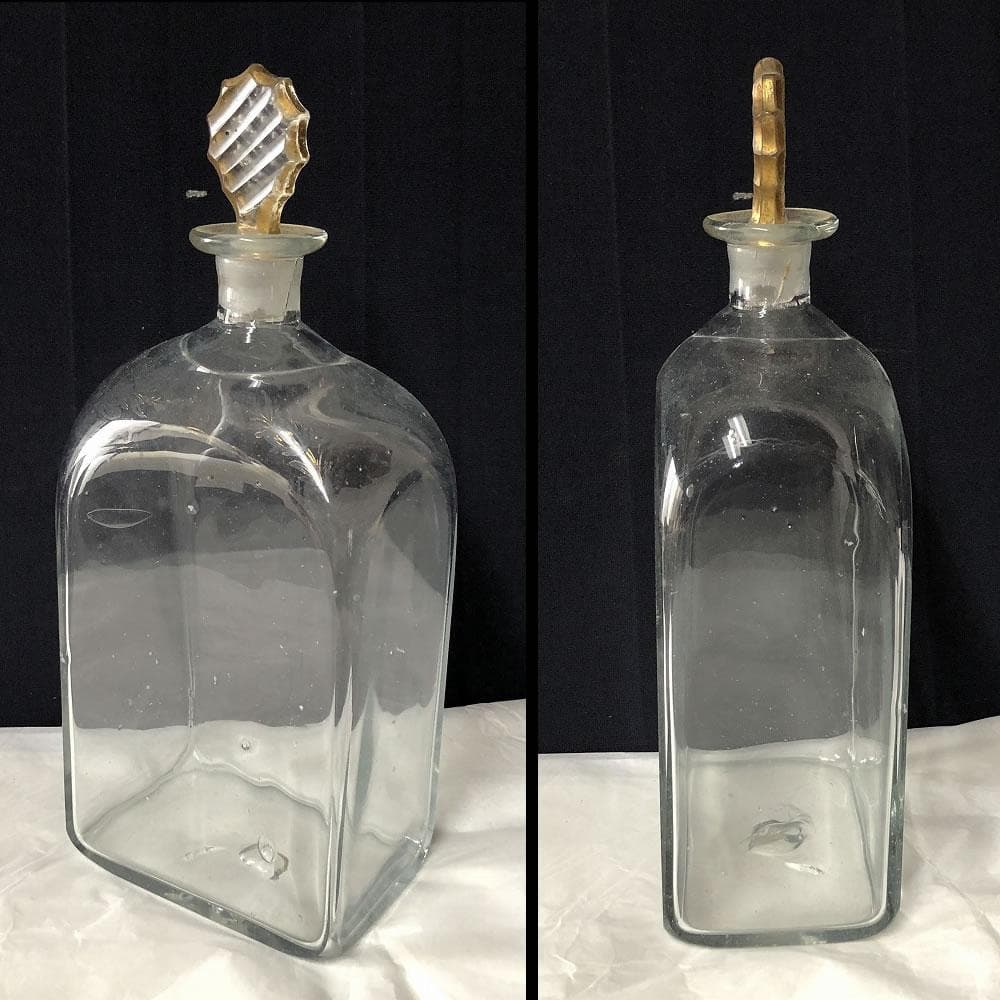 e1926 古ガラス ガラス瓶 金彩 ボトル (参考資料 白洲正子 貯蔵品)