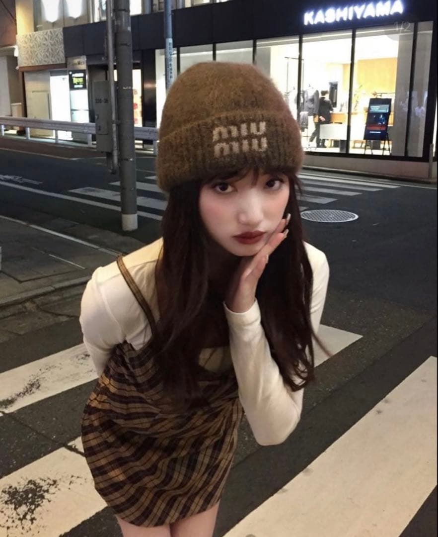 miumiu ミュウミュウ ニット帽 ブラウン