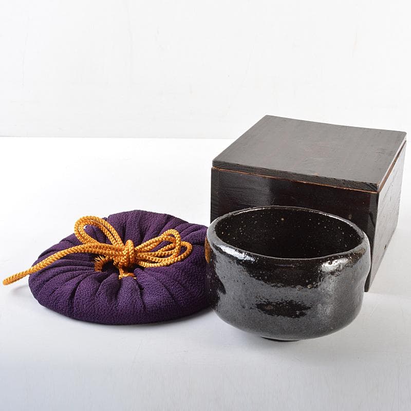 茶道具　楽吉左衛門　了入作黒楽茶碗　仕覆付　黒田陶々庵識箱　M　R5623