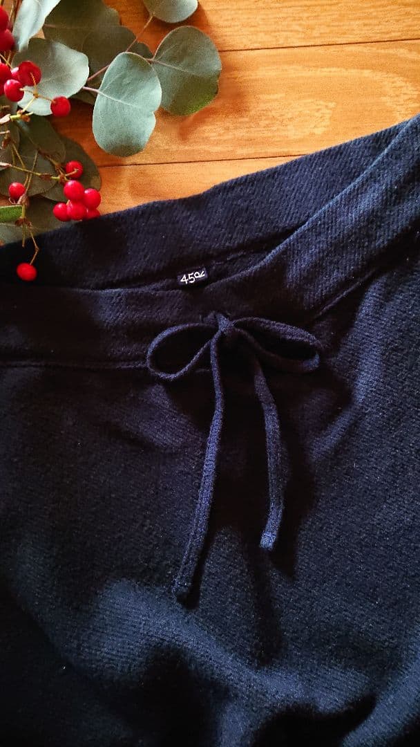 45R☆ウールジャガードのフレアースカート/ネイビー♪