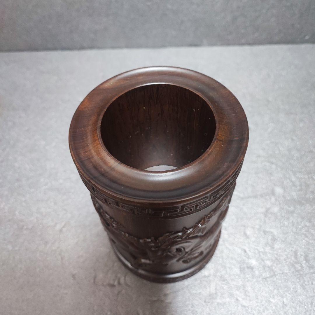 紫檀木筆筒　中国美術工芸品　重さあり　唐木　香木　書道