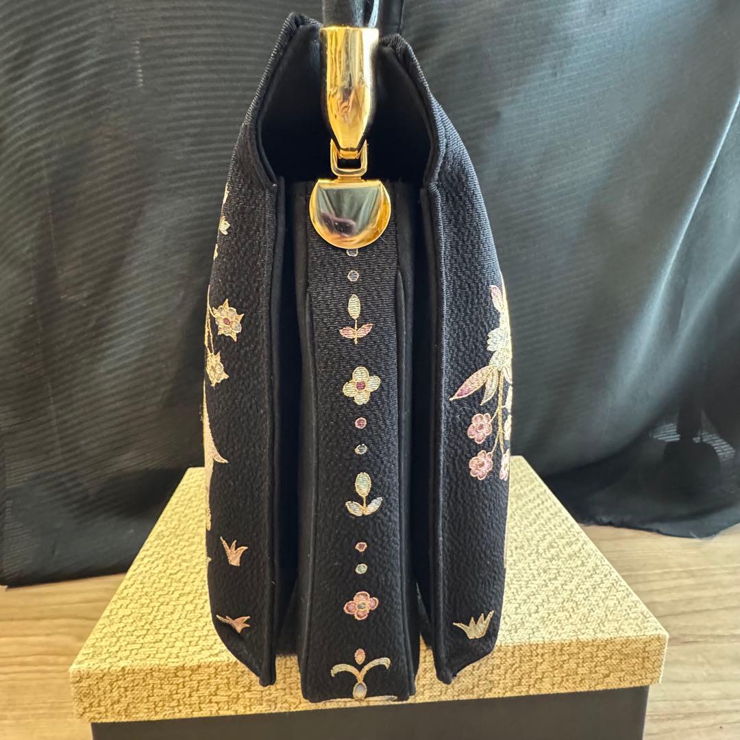 未使用品　利休バッグ　訪問着　帯地　和装バック　着物　岡重　OKAJIMA 黒