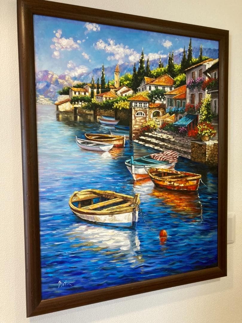 ドイツのとある港町の風景画（油絵肉筆画）（725×910）