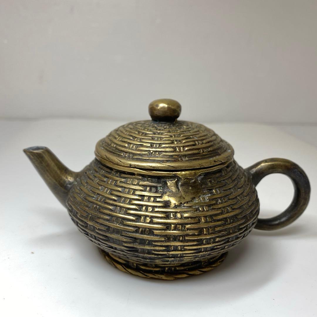 中国古玩　大明宣徳年製　古銅　急須　共箱　294g 東さ7-0823①