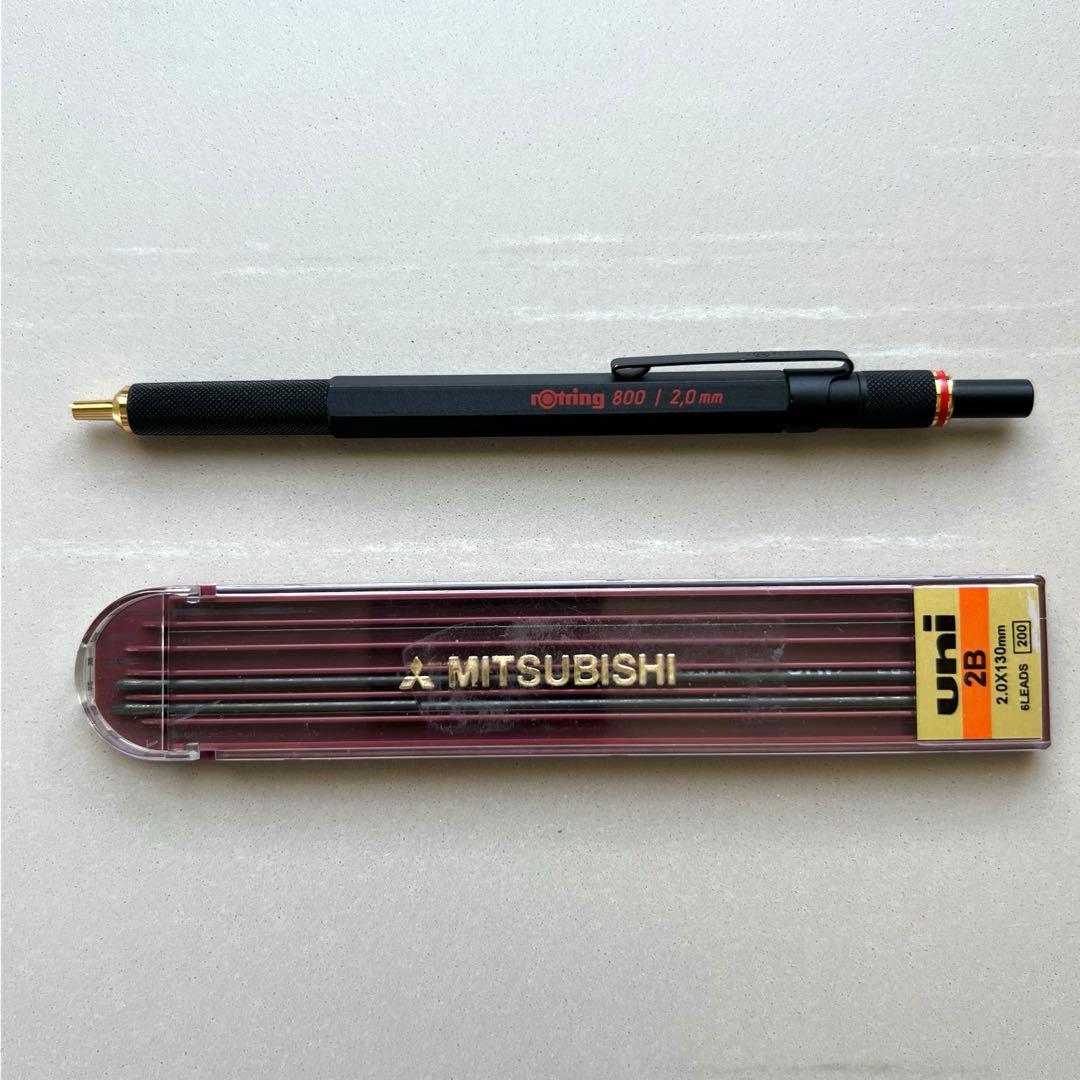 〈廃番品〉rotring 800 芯ホルダー2.0mm クラッチノック式 黒+芯