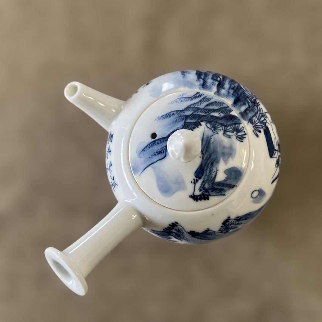 煎茶器　京焼　平安春峰　染付漢詩山水図急須